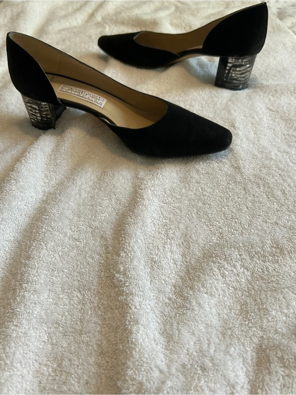 Black Suede Low Block Heel Pumps